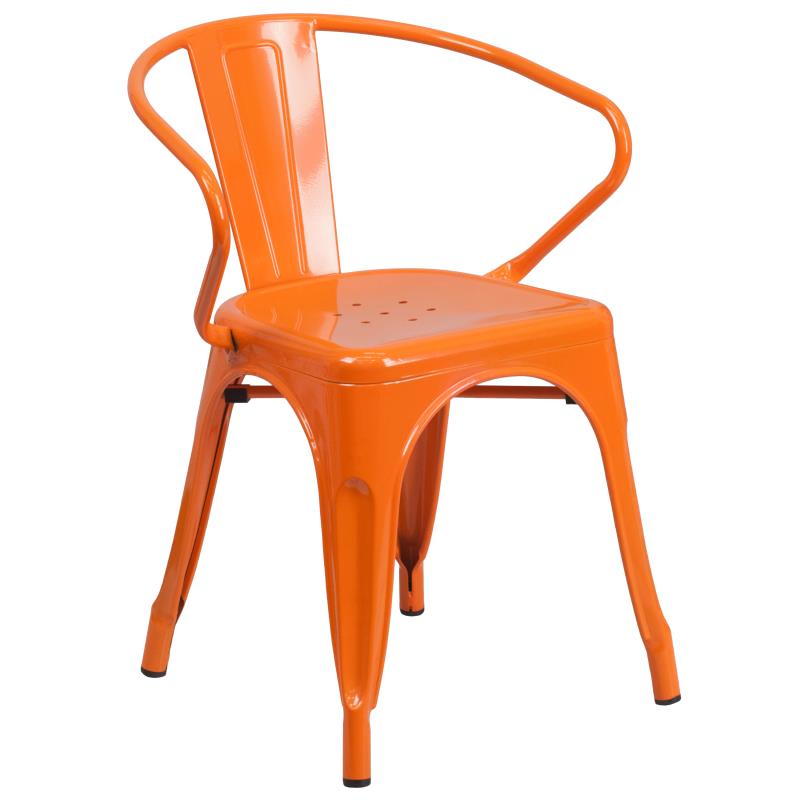 Flash Furniture Chauncey 24" Round Orange Metal Indoor-Outdoor Table Set with 4 Arm Chairs
