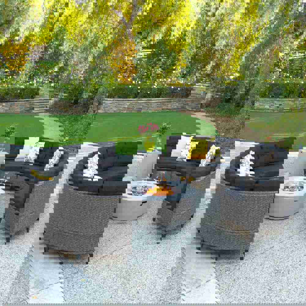 Nessett 10pc Outdoor Fire Pit Sectional Sofa Set with Gas Fire Table