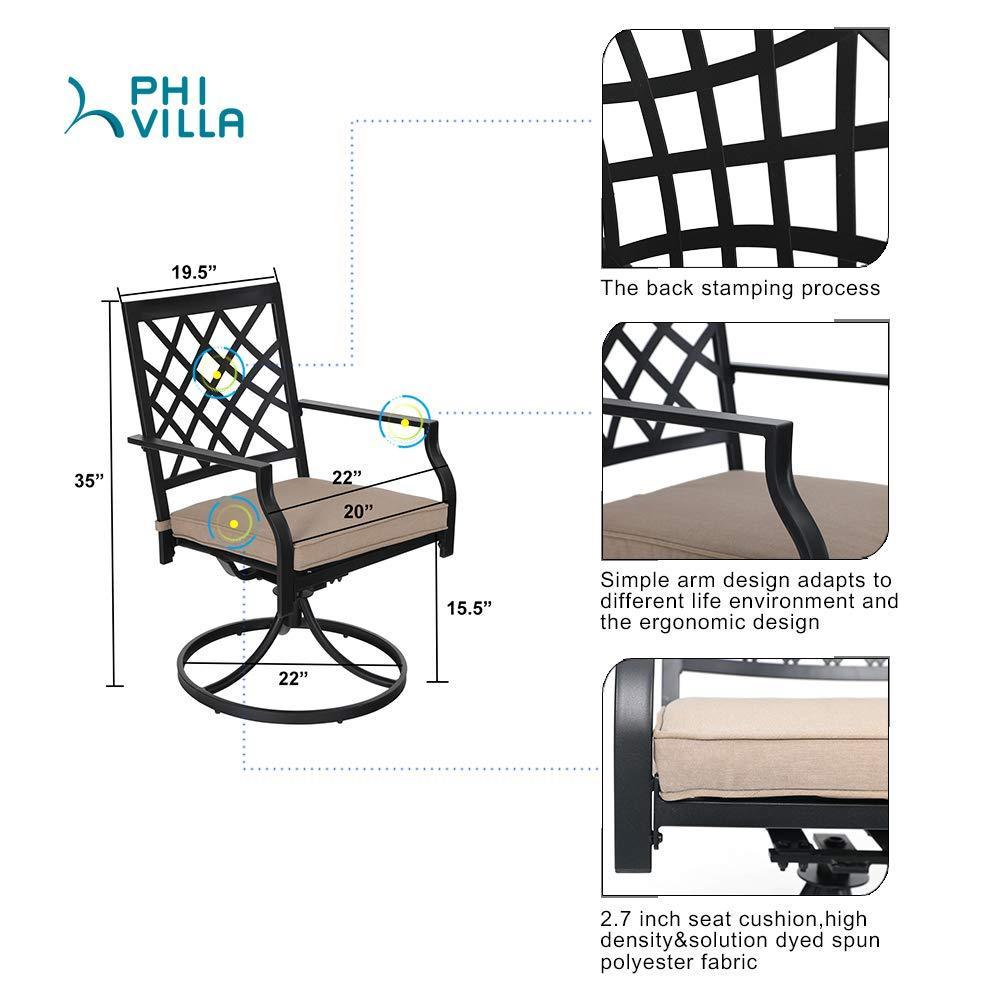 Phi Villa 5-Piece Outdoor Fire Pit Set with 32-inch Stone Texture TerraFab Square Table and Steel Swivel Chairs