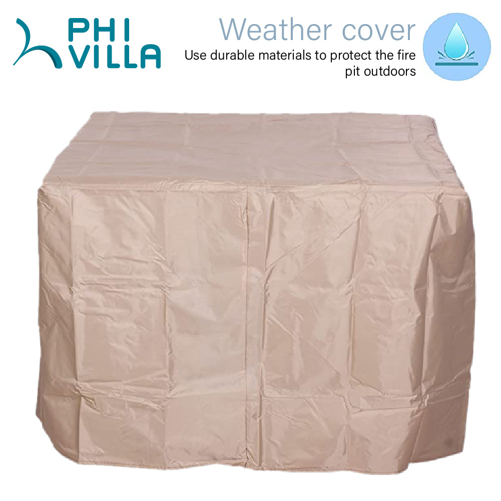 Phi Villa 5-Piece Outdoor Fire Pit Set with 32-inch Stone Texture TerraFab Square Table and Steel Swivel Chairs