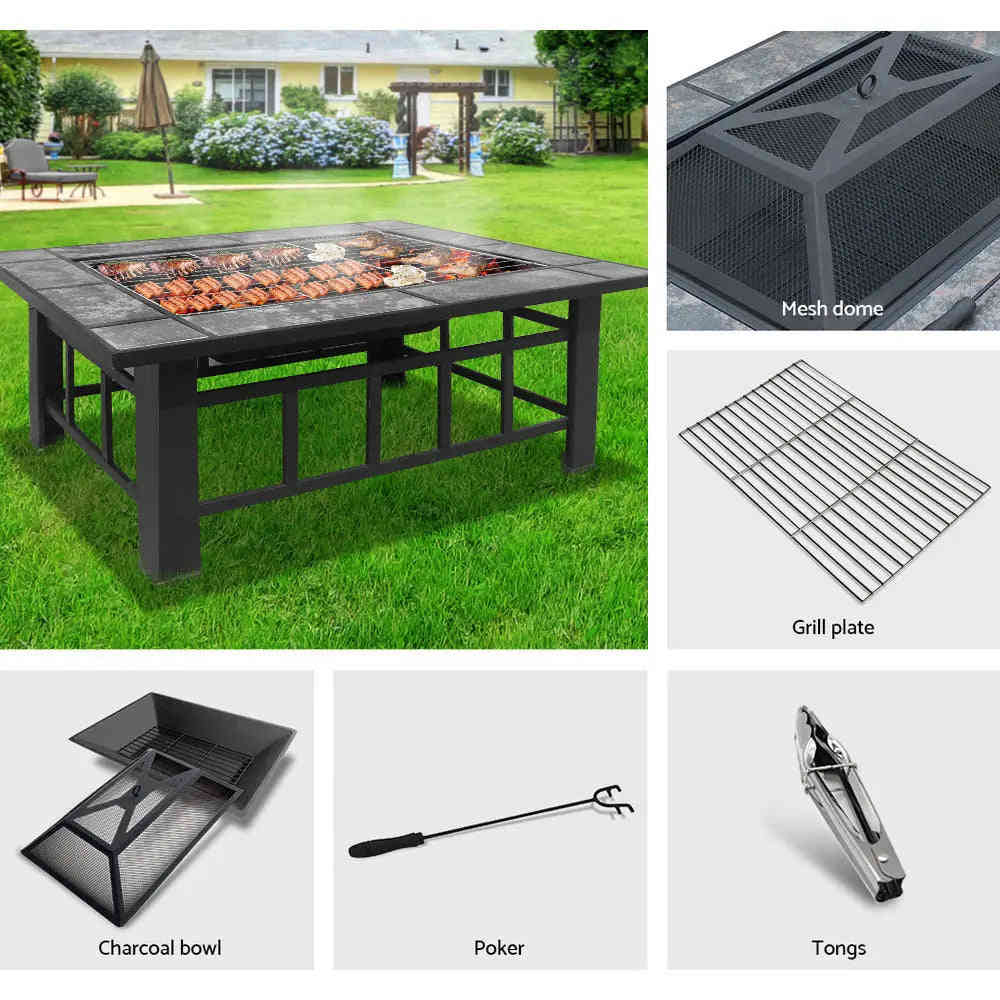 Multi-functional Outdoor Fire Pit BBQ Grill Table for Garden and Camping