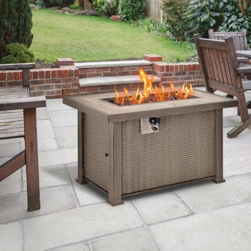 Outsunny 42 Inch Outdoor Propane Gas Fire Pit Table with Auto-Ignition