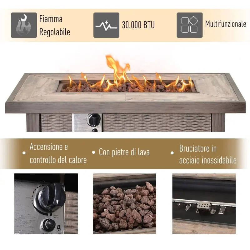 Outsunny 42 Inch Outdoor Propane Gas Fire Pit Table with Auto-Ignition