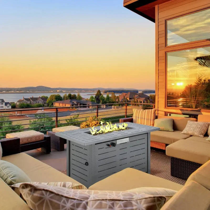 Outsunny 42 Inch Outdoor Propane Gas Fire Pit Table with Auto-Ignition