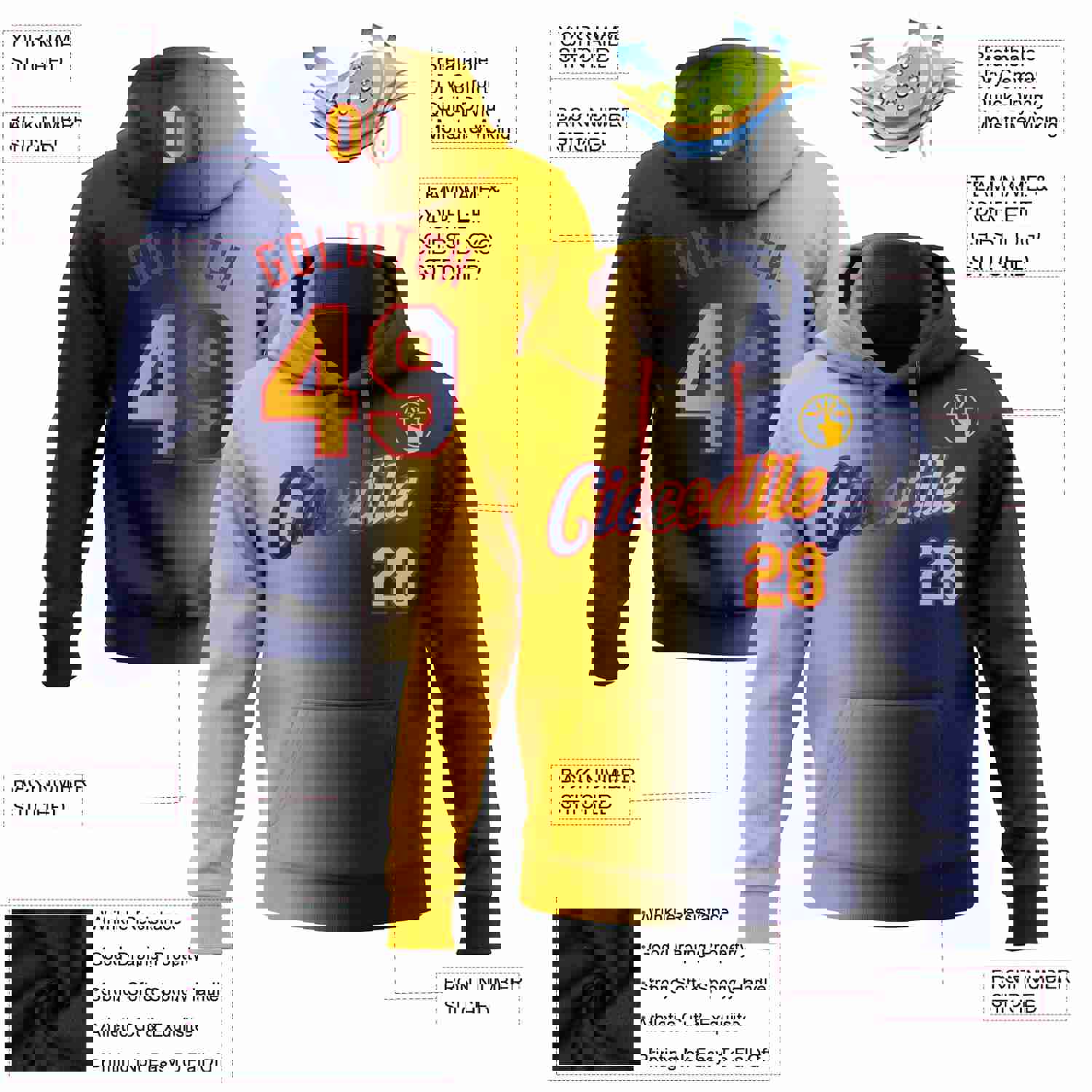 Custom Stitched Navy Gold-Red Gradient Fashion Sports Pullover Sweatshirt Hoodie