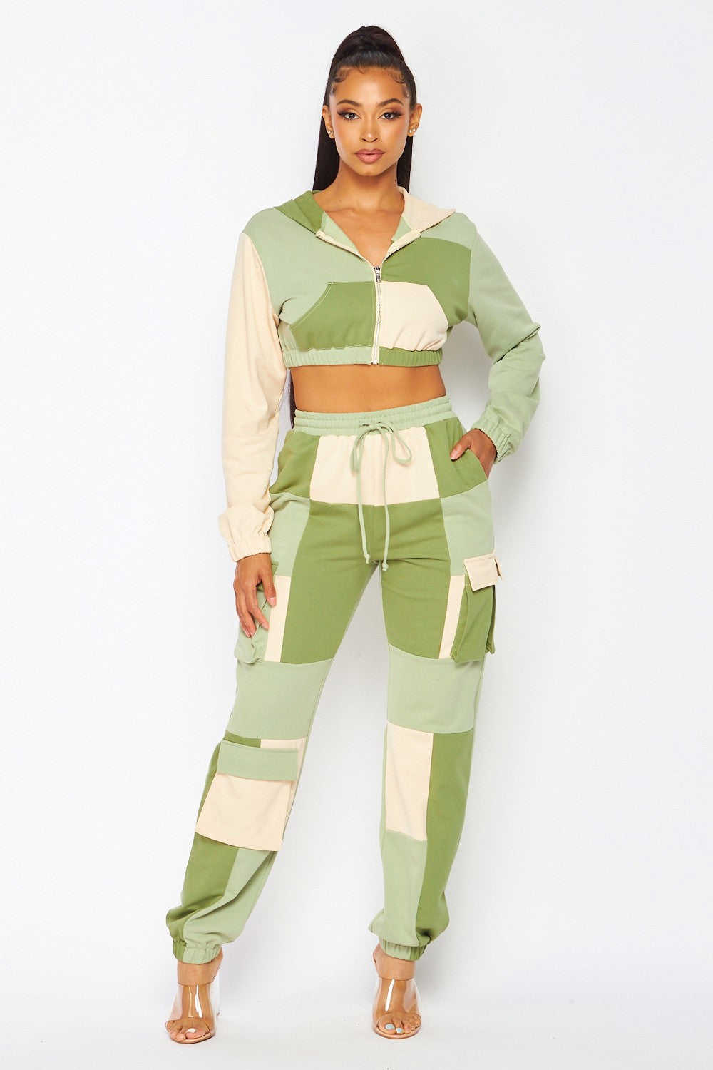 Not Sorry Color Block Jogger Pant Hoodie Sweat Set