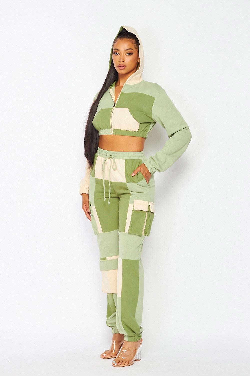 Not Sorry Color Block Jogger Pant Hoodie Sweat Set