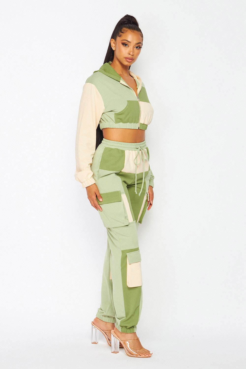 Not Sorry Color Block Jogger Pant Hoodie Sweat Set