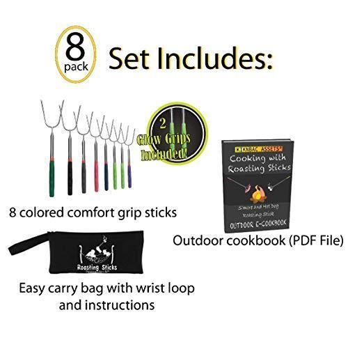KBA Marshmallow Roasting Sticks 45 Long - Set of 8 Telescoping Smores Sticks for Fire Pit