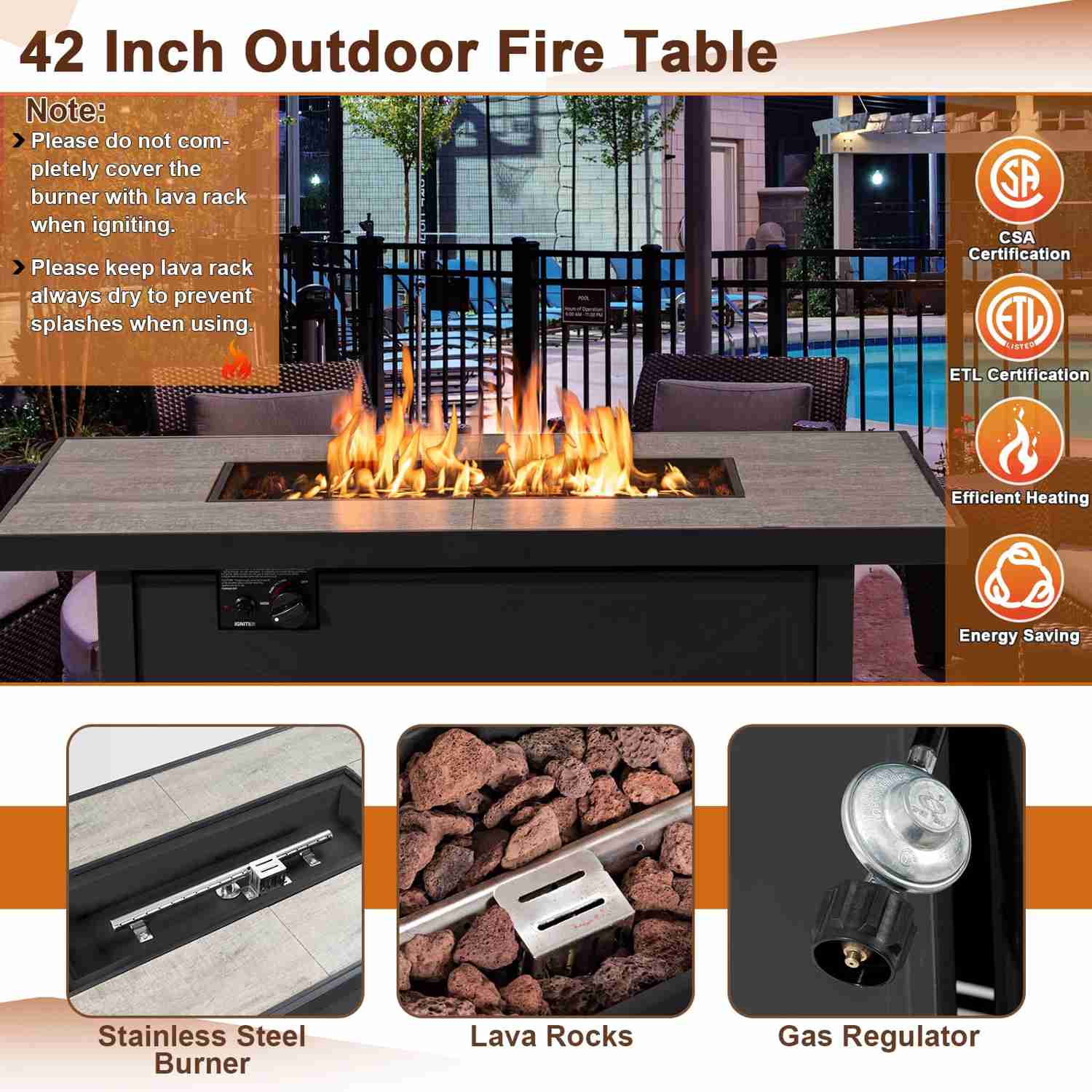 Tangkula 42 Inch Propane Fire Pit Table with Ceramic Tabletop