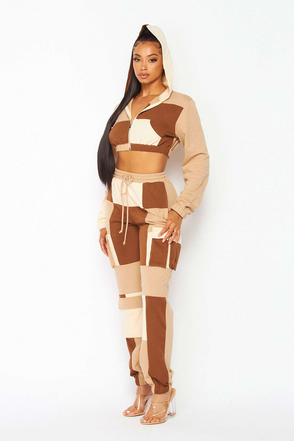 Not Sorry Color Block Jogger Pant Hoodie Sweat Set