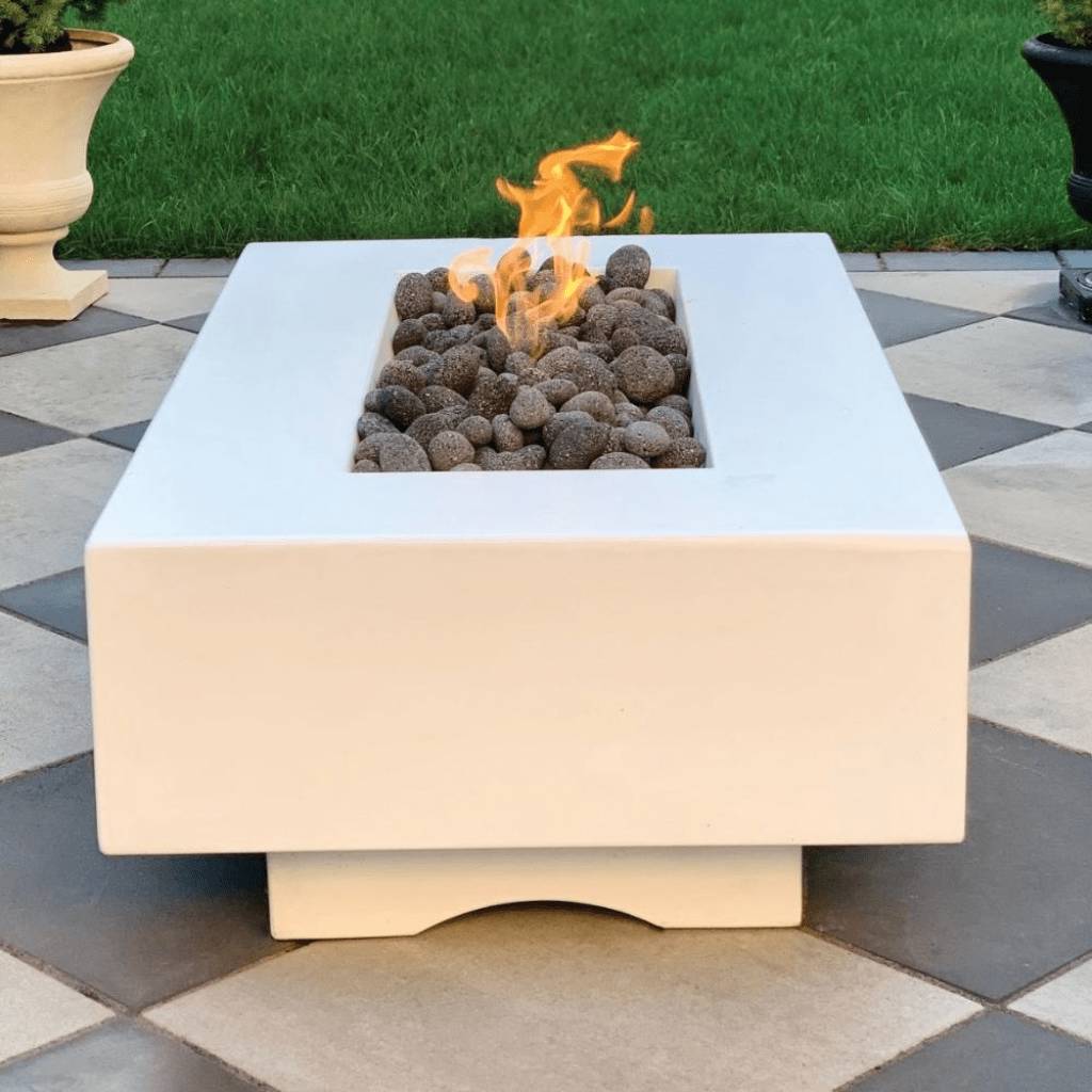 The Outdoor Plus - Del Mar GFRC Concrete Rectangle Liquid Propane Fire Pit Table 60