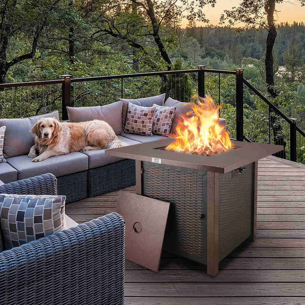 SEGMART 28-Inch 40,000 BTU Outdoor Propane Fire Pit Table with Lid and Lava Rocks, Bronze