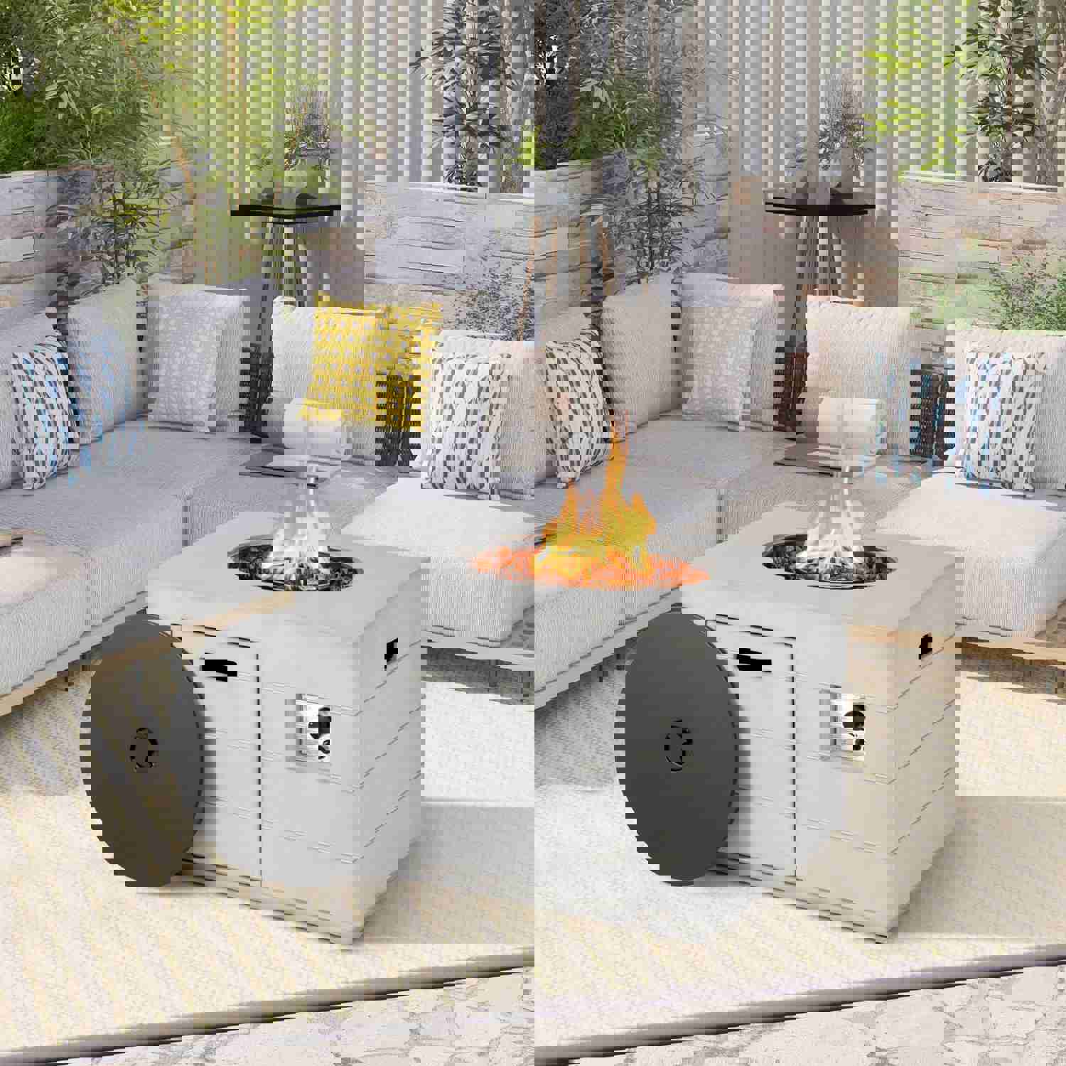 Tangkula 35 Inch Convertible Concrete Propane Gas Fire Pit Table with Protective Cover
