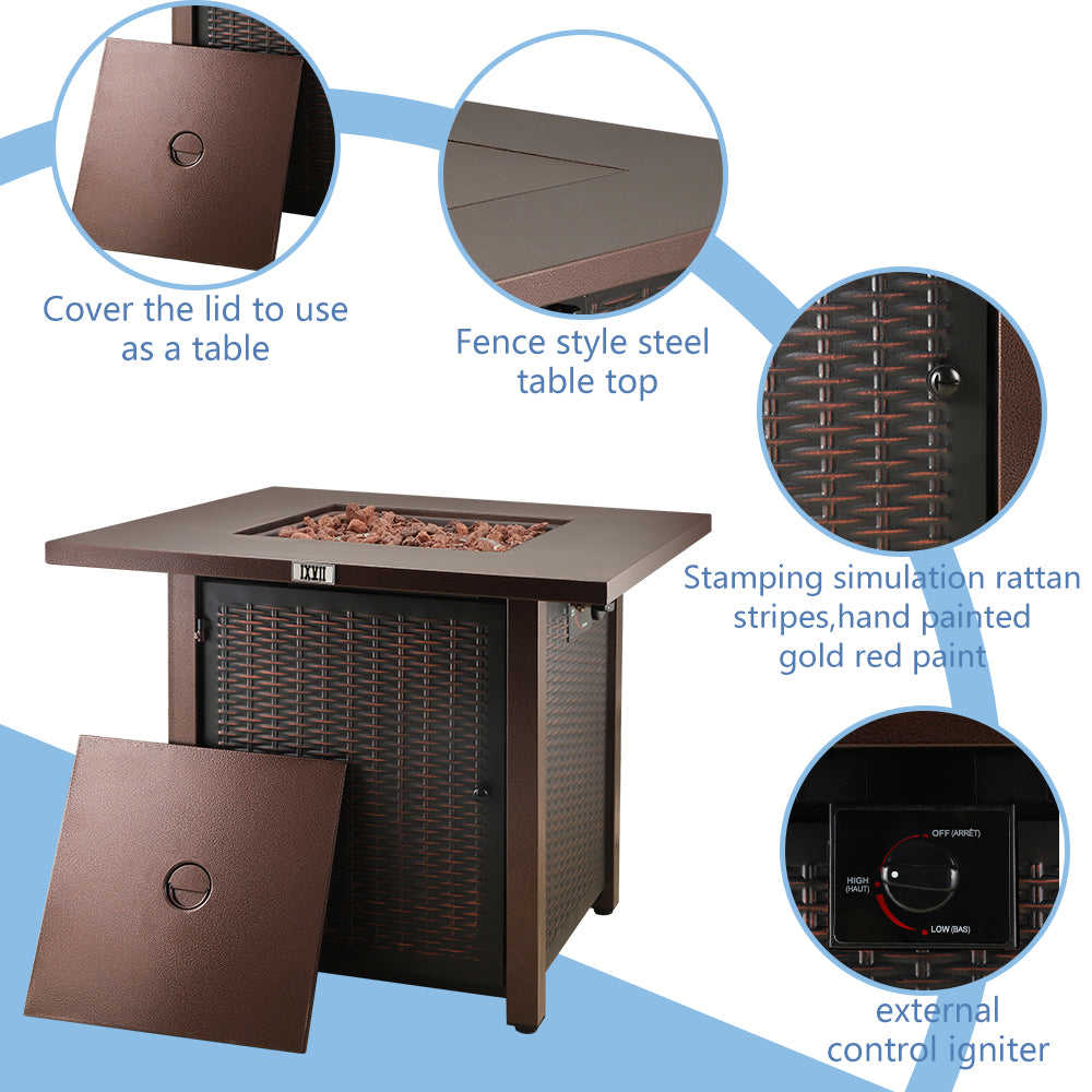 SEGMART 28-Inch 40,000 BTU Outdoor Propane Fire Pit Table with Lid and Lava Rocks, Bronze