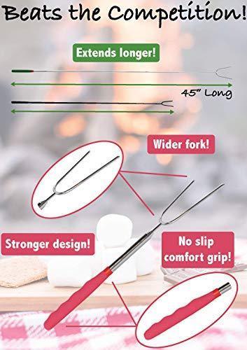 KBA Marshmallow Roasting Sticks 45 Long - Set of 8 Telescoping Smores Sticks for Fire Pit