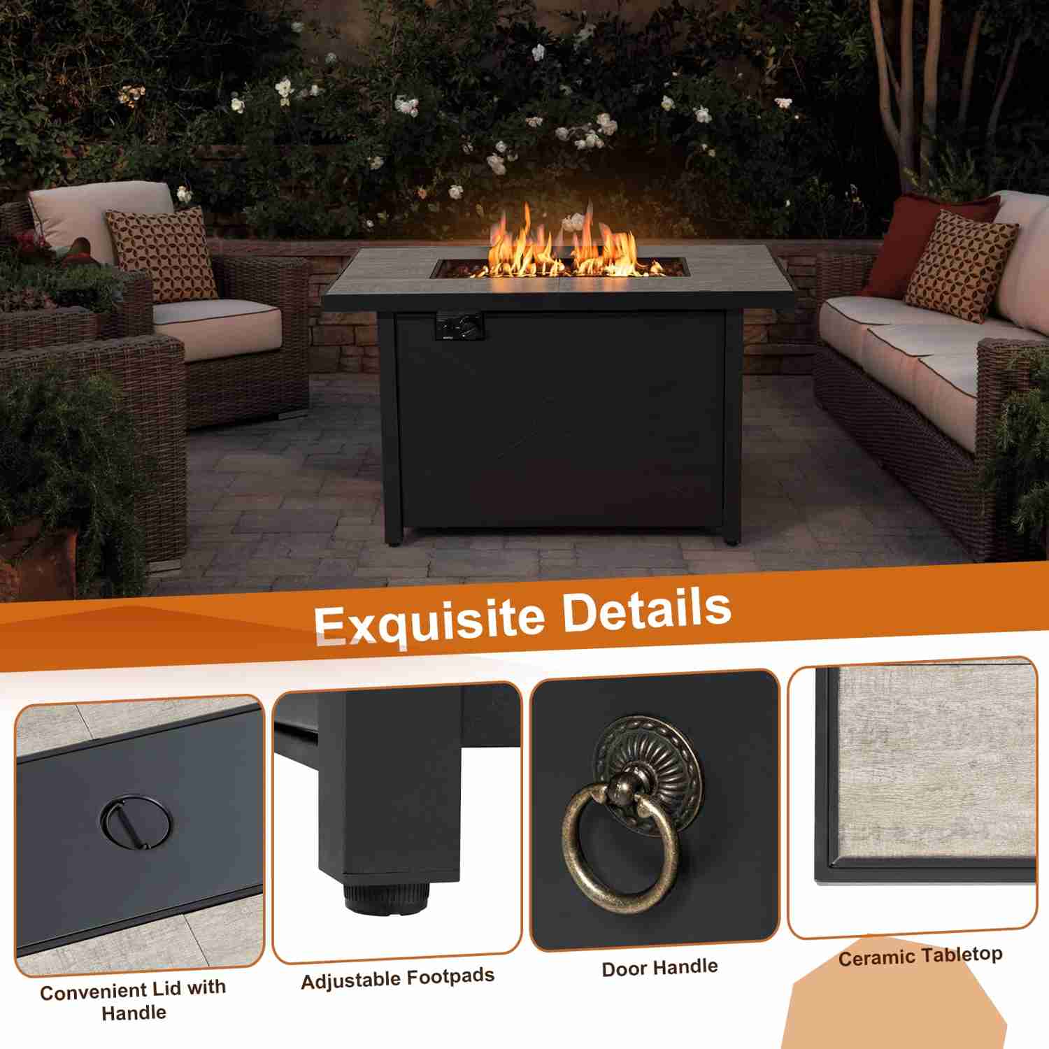 Tangkula 42 Inch Propane Fire Pit Table with Ceramic Tabletop