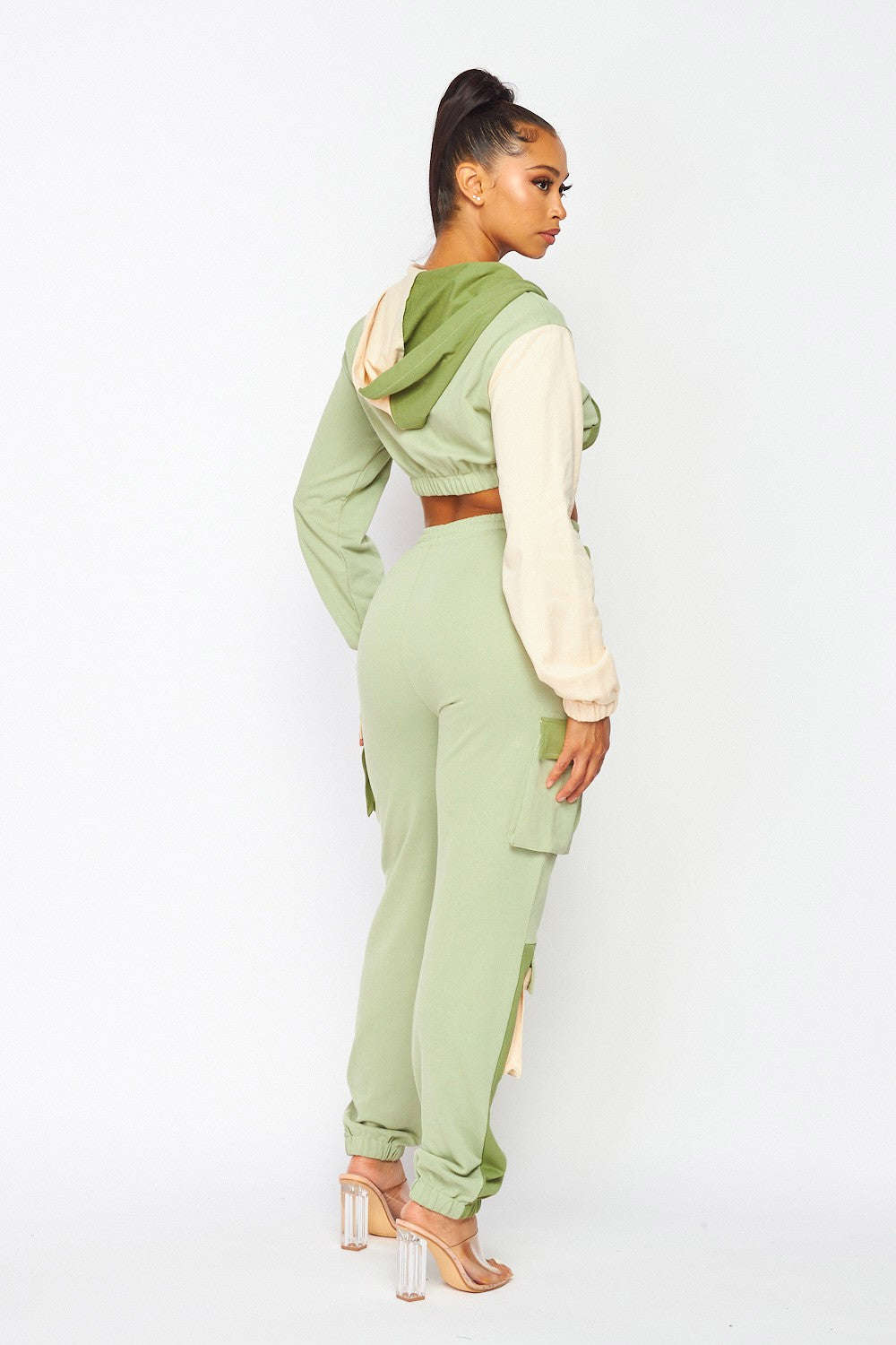 Not Sorry Color Block Jogger Pant Hoodie Sweat Set