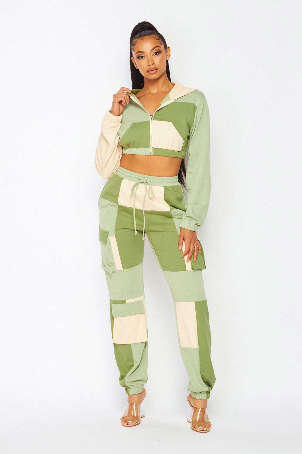 Not Sorry Color Block Jogger Pant Hoodie Sweat Set