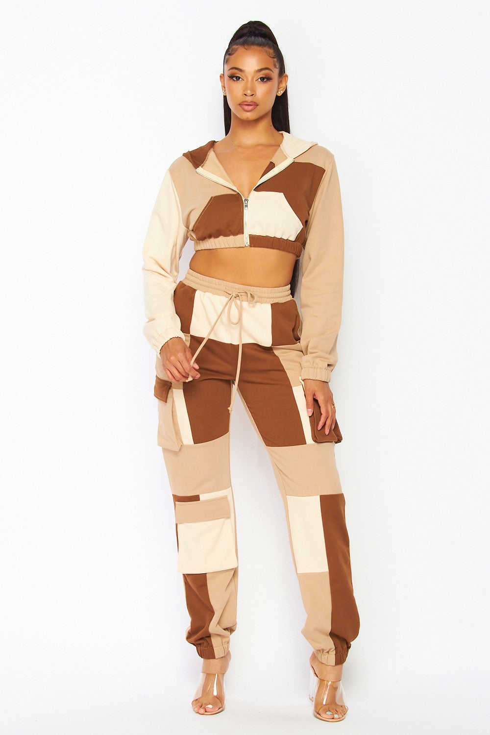 Not Sorry Color Block Jogger Pant Hoodie Sweat Set