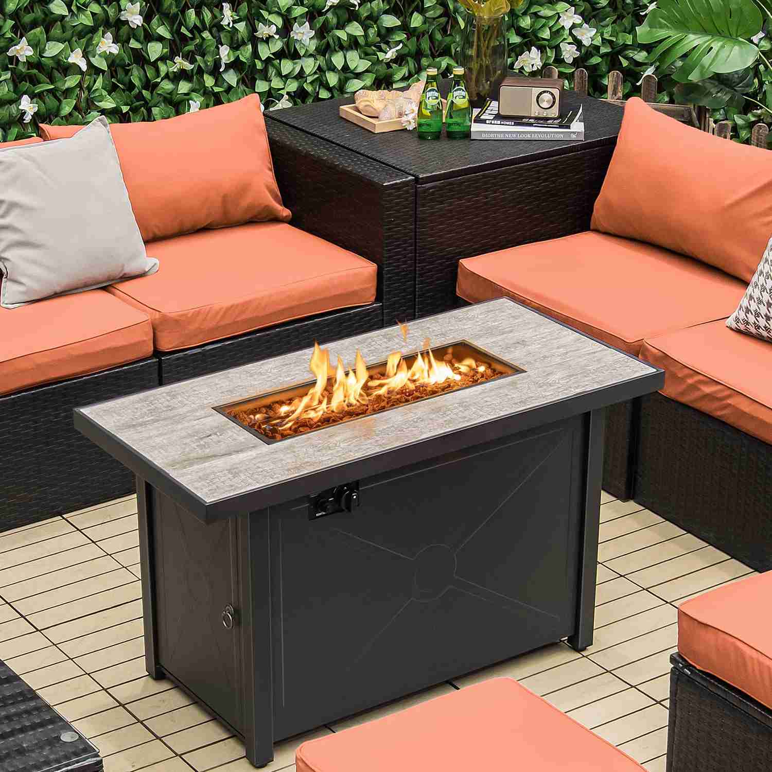 Tangkula 42 Inch Propane Fire Pit Table with Ceramic Tabletop