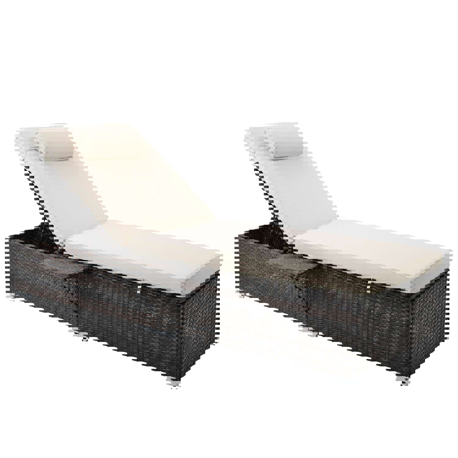 Outdoor PE Wicker Chaise Lounge - 2 Piece Patio Lounge Chair Set with Side Table