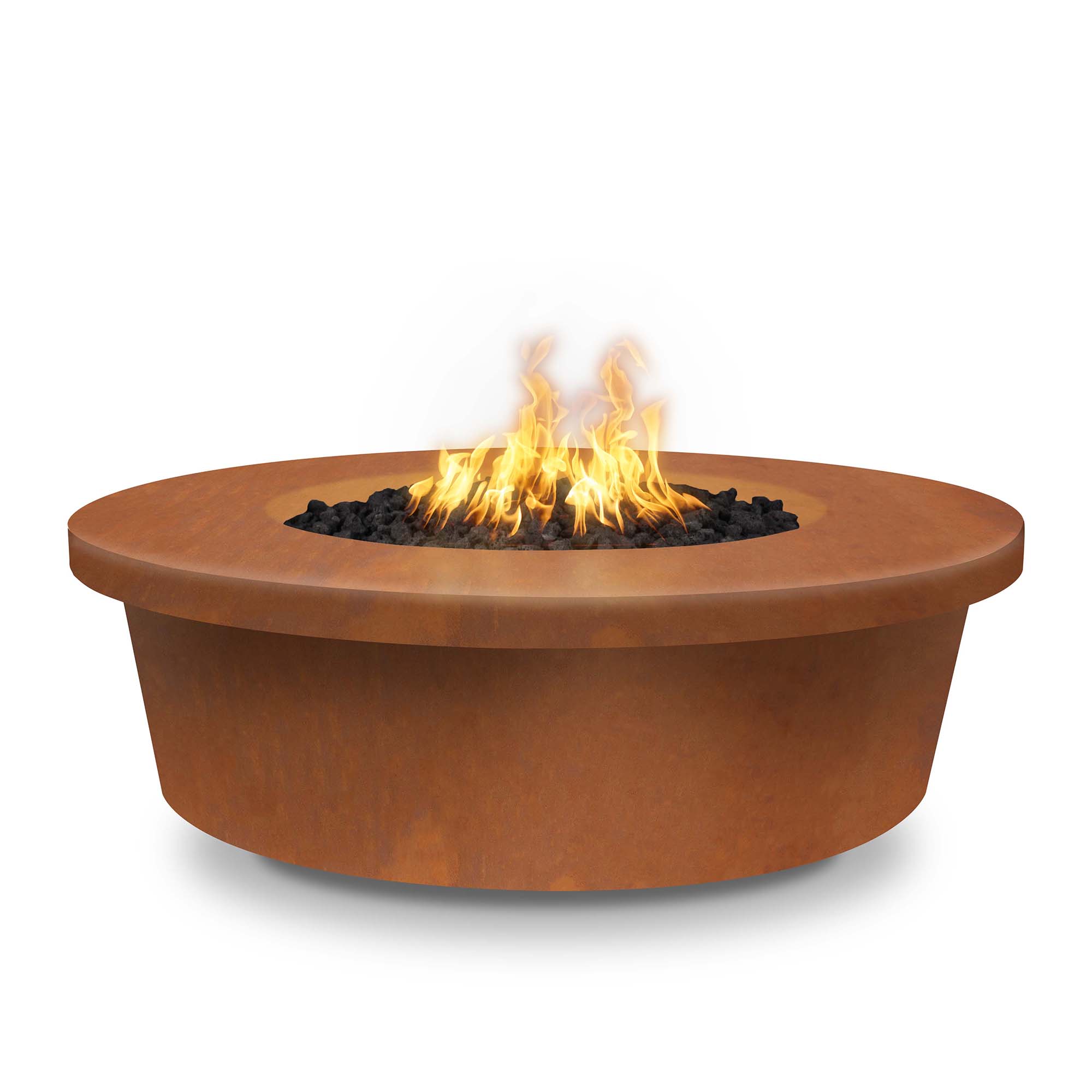 Outdoor Plus Round Tempe 48 Corten Steel Liquid Propane Fire Pit with 12V Electronic Ignition