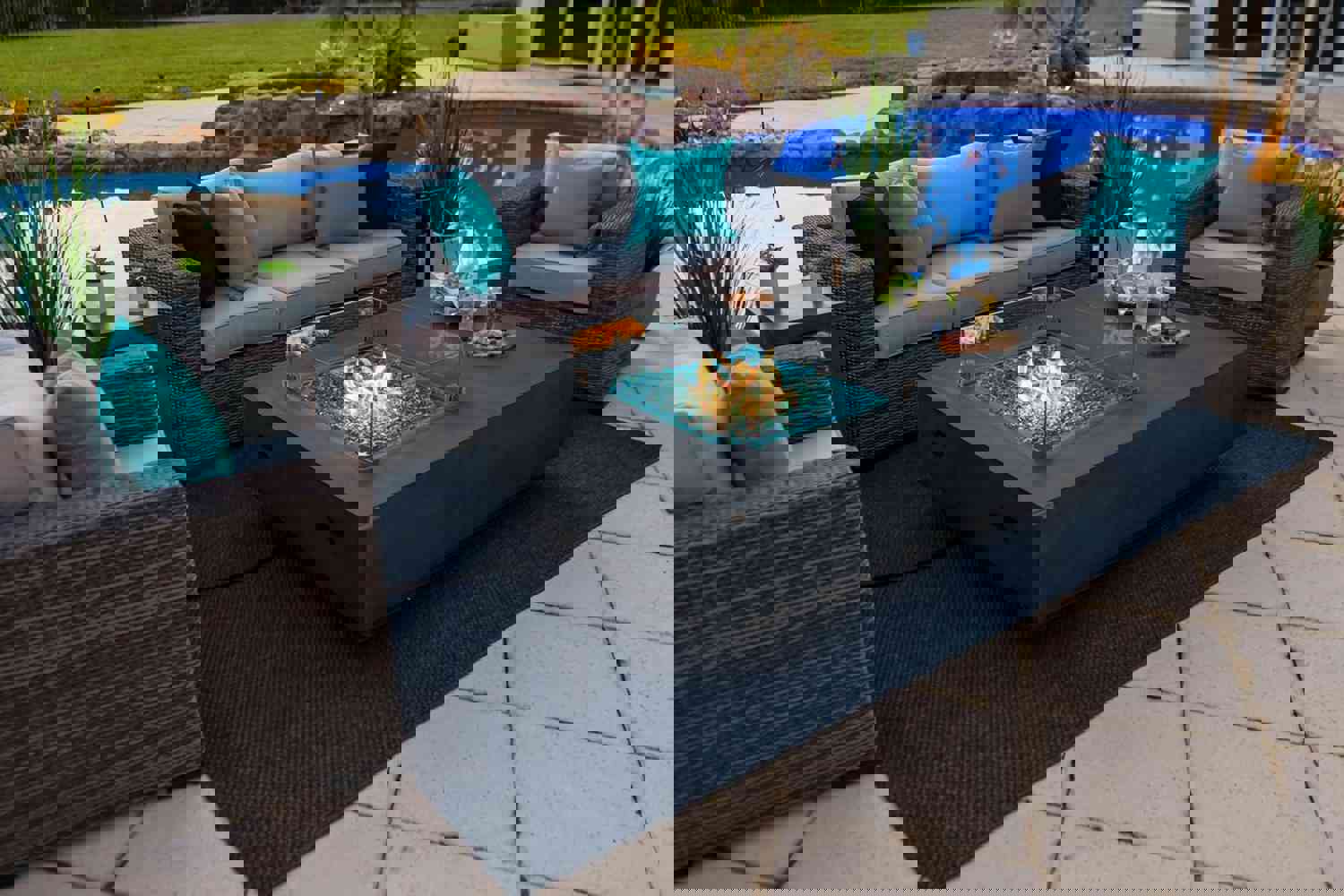 65" Rectangular Outdoor Propane Gas Fire Pit Table in Gray