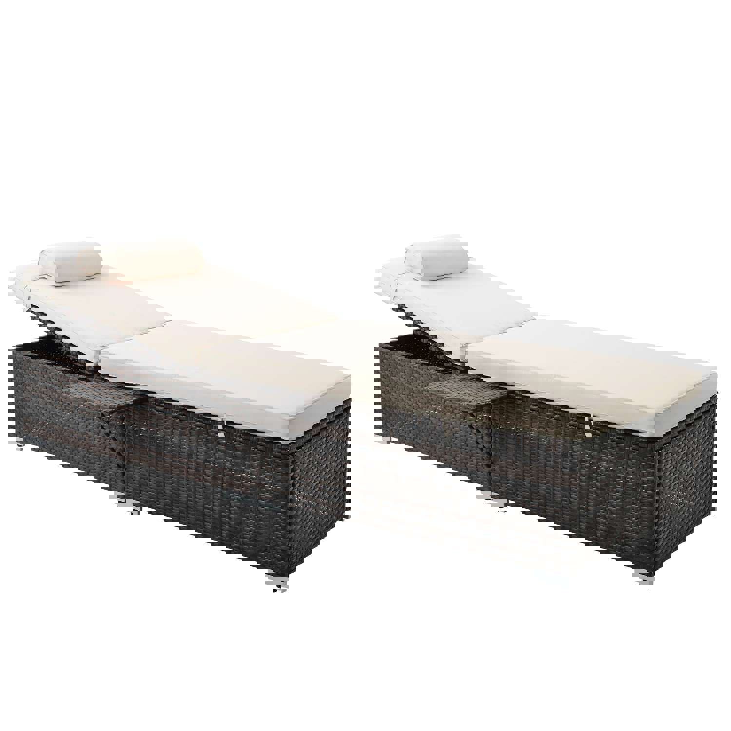 Outdoor PE Wicker Chaise Lounge - 2 Piece Patio Lounge Chair Set with Side Table