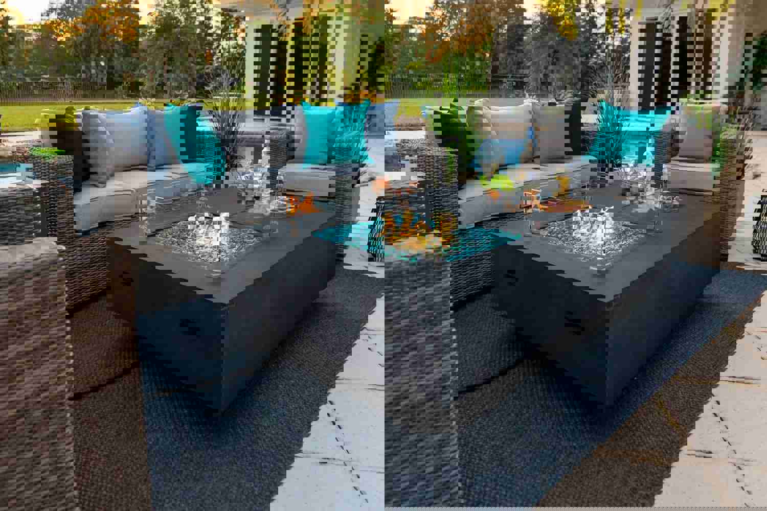 65" Rectangular Outdoor Propane Gas Fire Pit Table in Gray