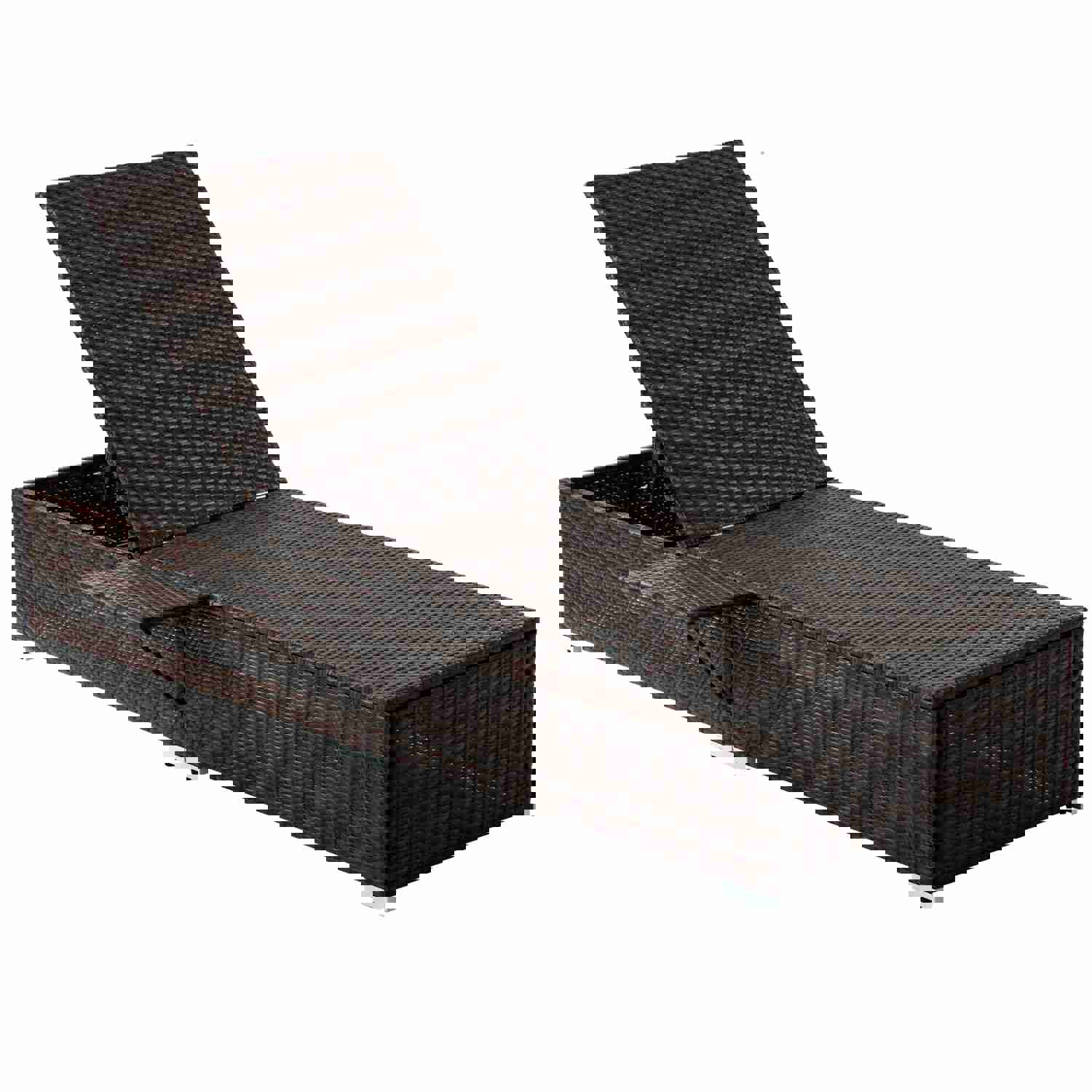 Outdoor PE Wicker Chaise Lounge - 2 Piece Patio Lounge Chair Set with Side Table