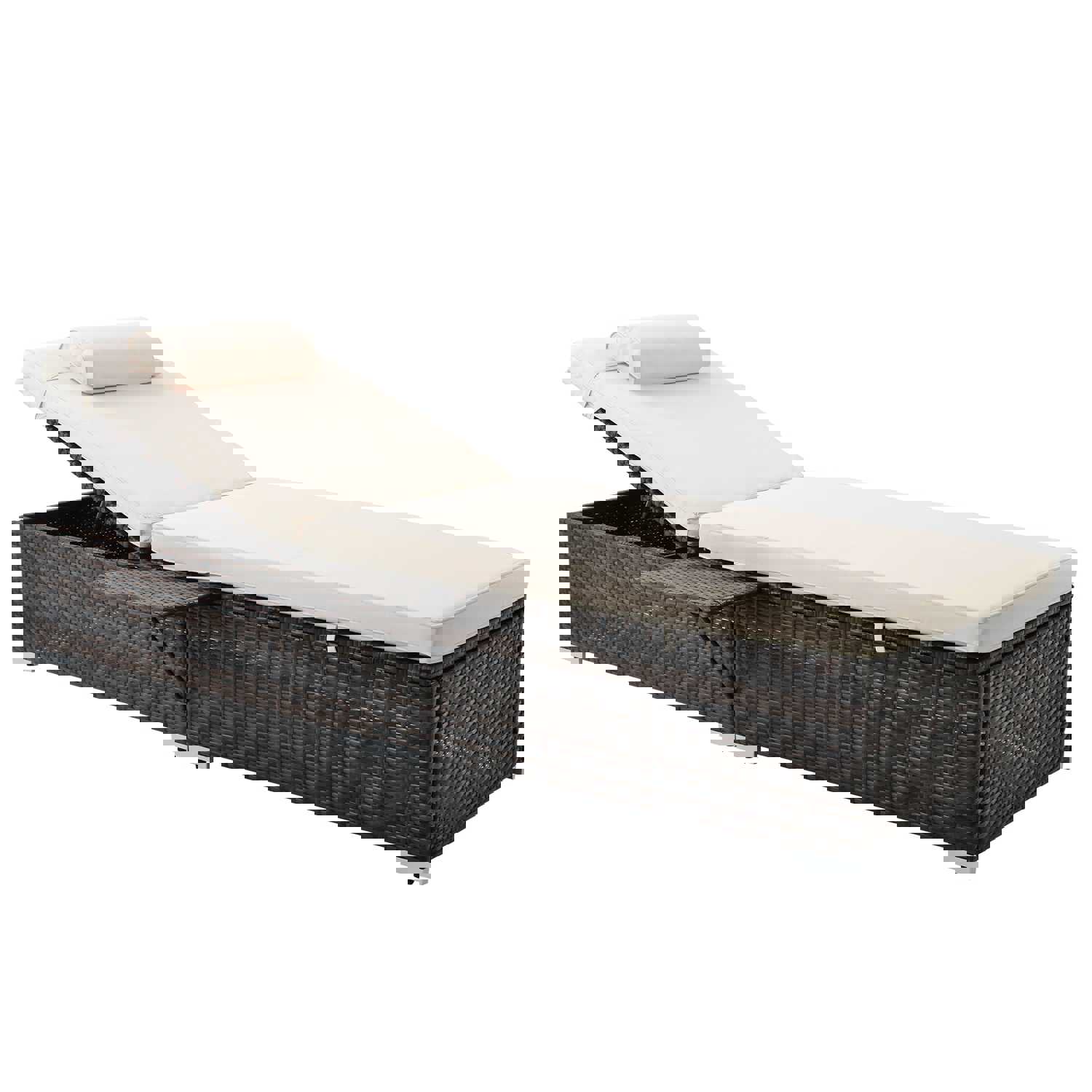 Outdoor PE Wicker Chaise Lounge - 2 Piece Patio Lounge Chair Set with Side Table