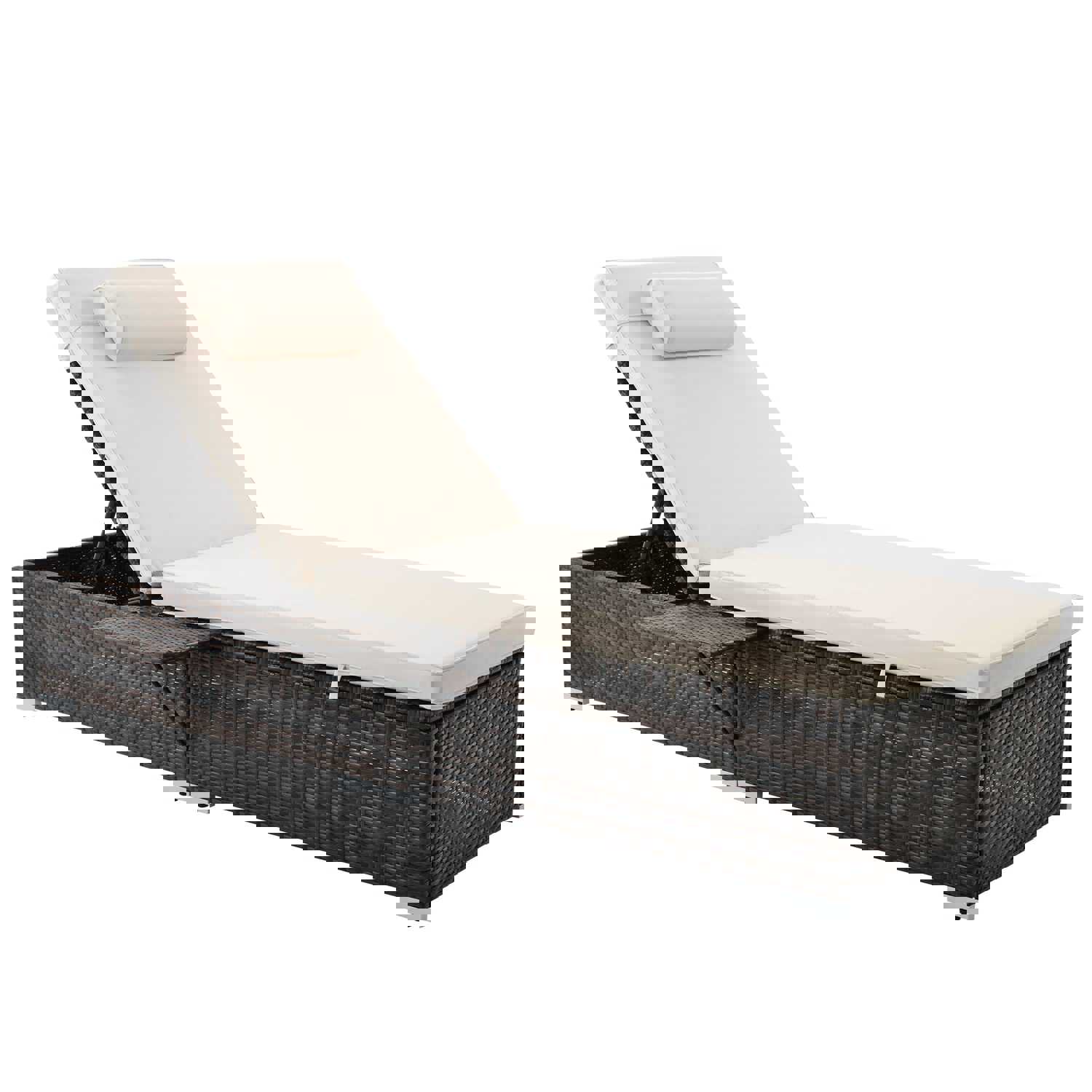 Outdoor PE Wicker Chaise Lounge - 2 Piece Patio Lounge Chair Set with Side Table