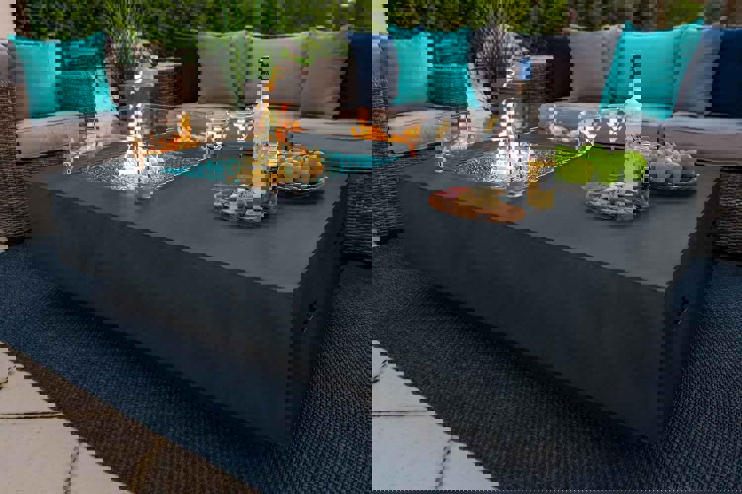 65" Rectangular Outdoor Propane Gas Fire Pit Table in Gray