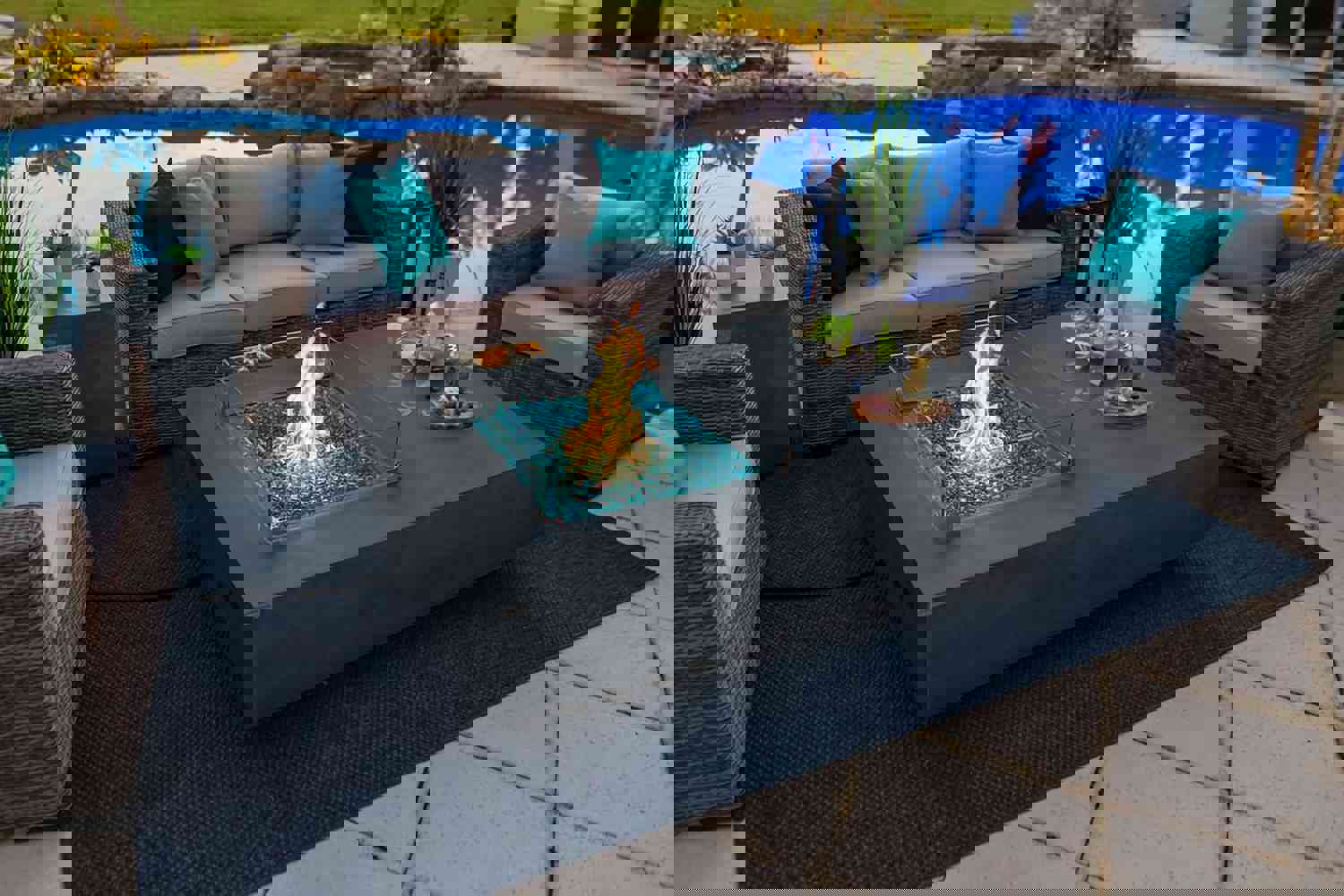 65" Rectangular Outdoor Propane Gas Fire Pit Table in Gray