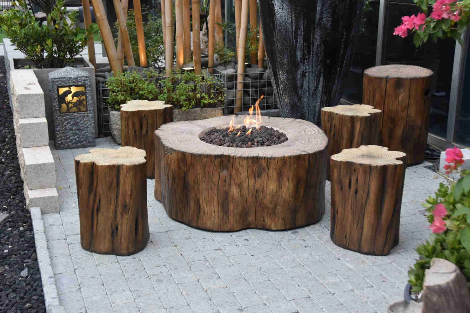 Manchester Natural Wood Concrete Fire Pit Table