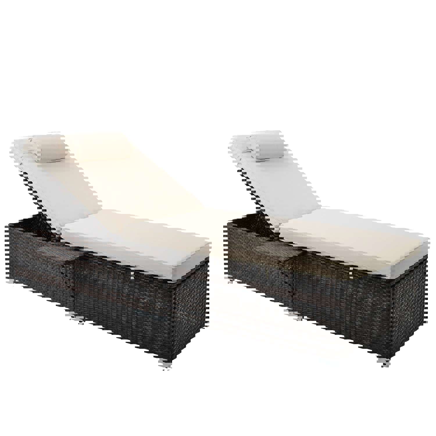 Outdoor PE Wicker Chaise Lounge - 2 Piece Patio Lounge Chair Set with Side Table