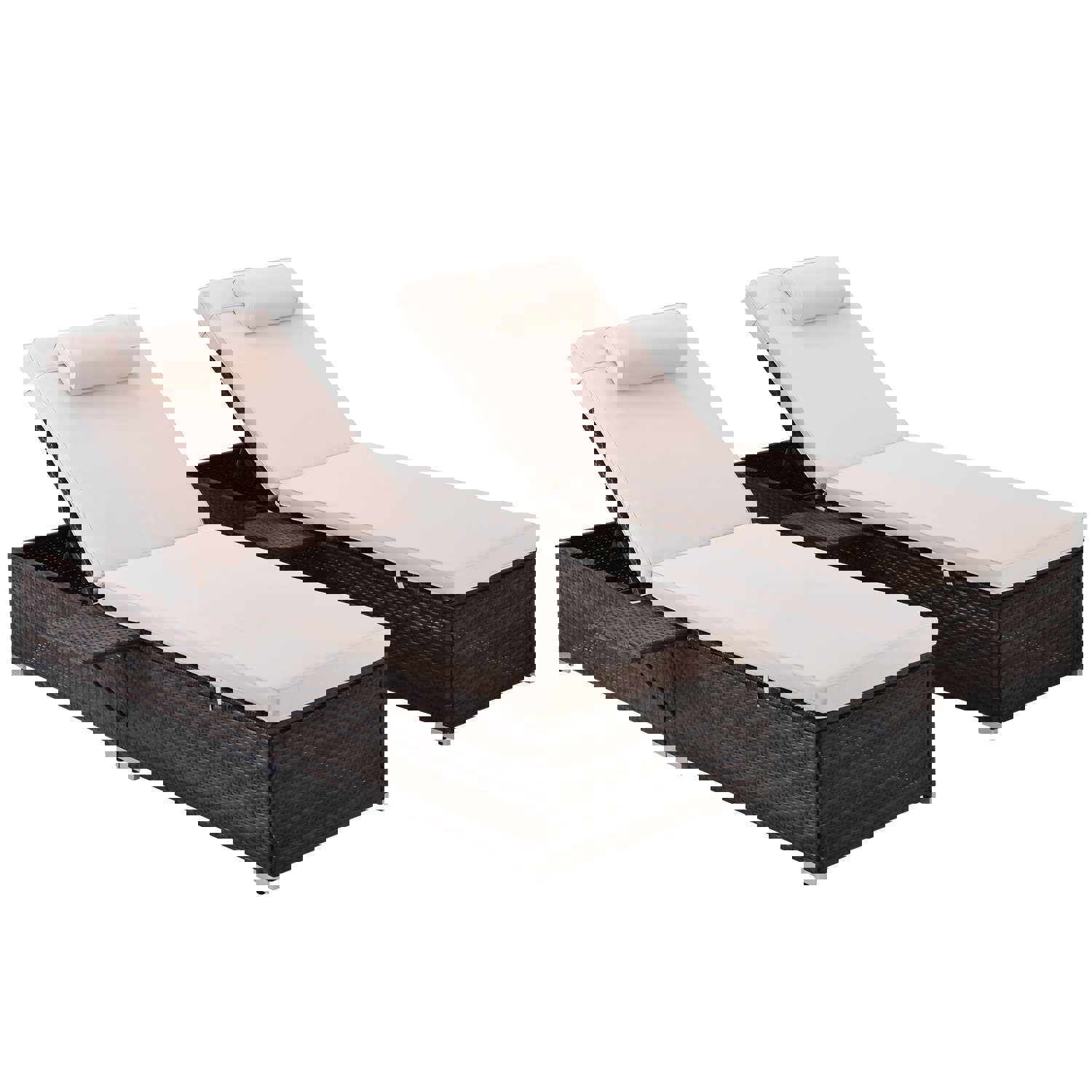 Outdoor PE Wicker Chaise Lounge - 2 Piece Patio Lounge Chair Set with Side Table