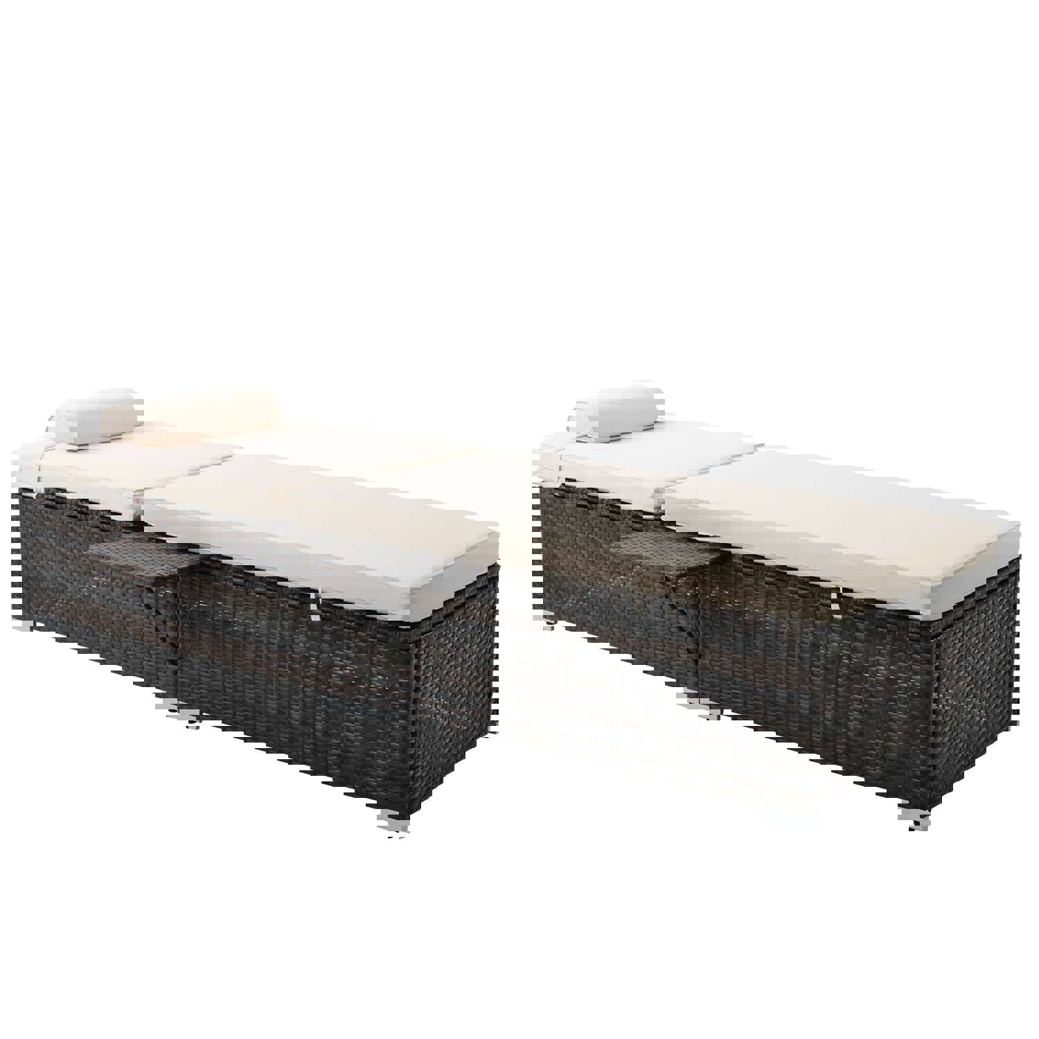 Outdoor PE Wicker Chaise Lounge - 2 Piece Patio Lounge Chair Set with Side Table