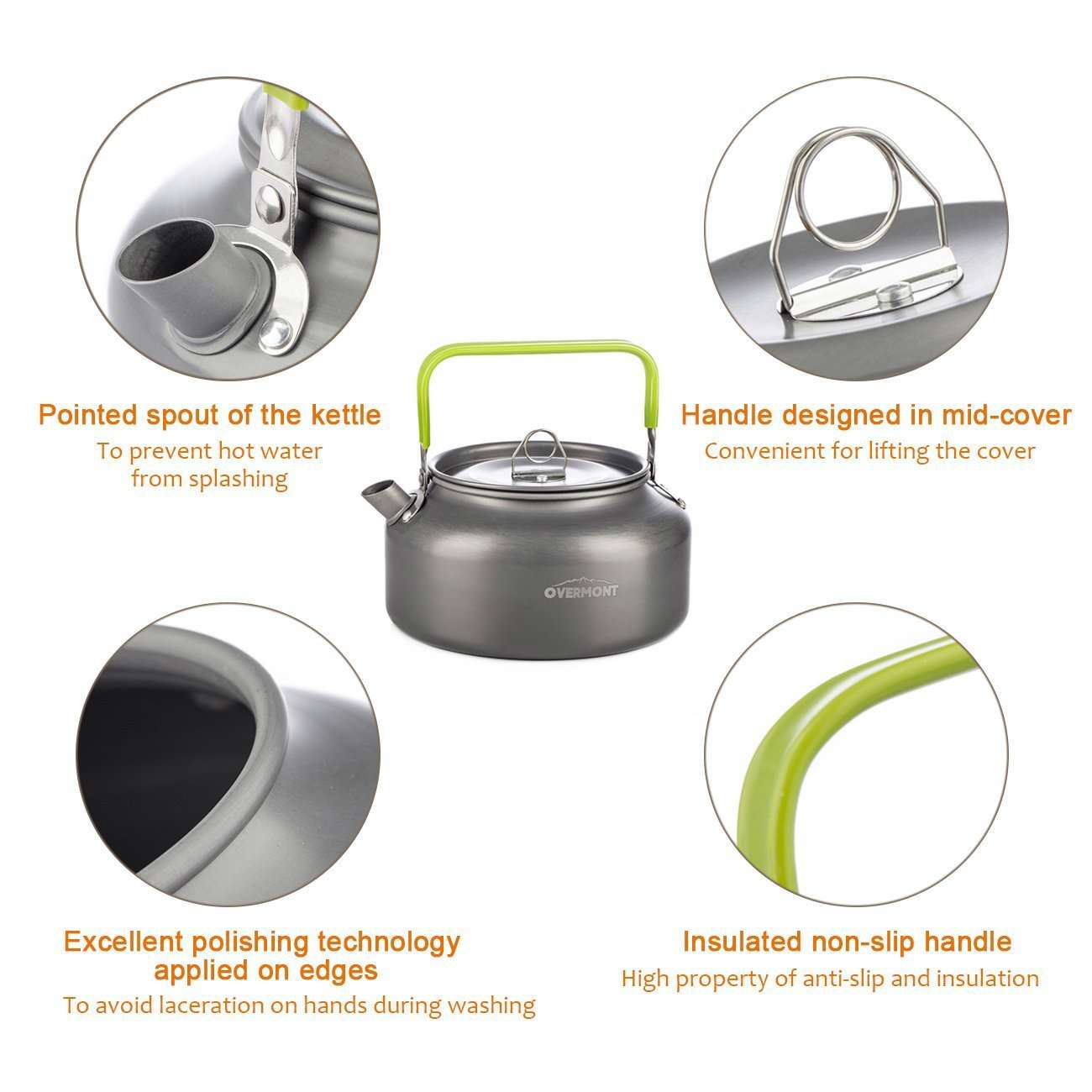 Overmont Camping Kettle - Lightweight Aluminum Outdoor Tea & Coffee Pot (27/42 FL OZ)