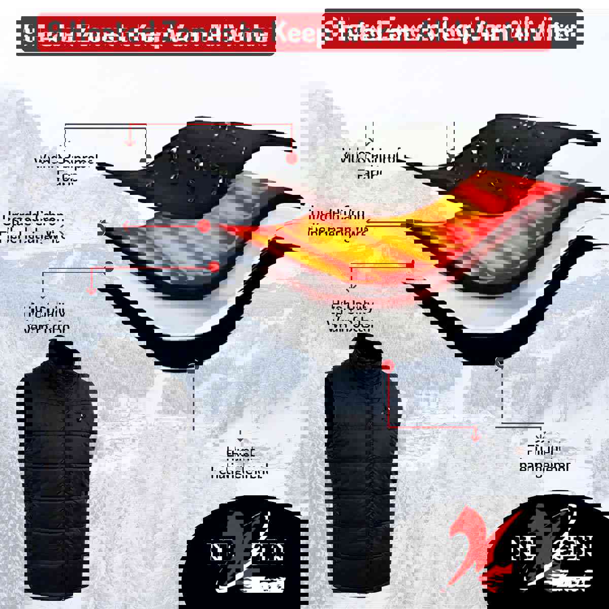 Nexgen Heat Women's NXL4301SET Puffer Black Heated Vest with Rechargeable Battery