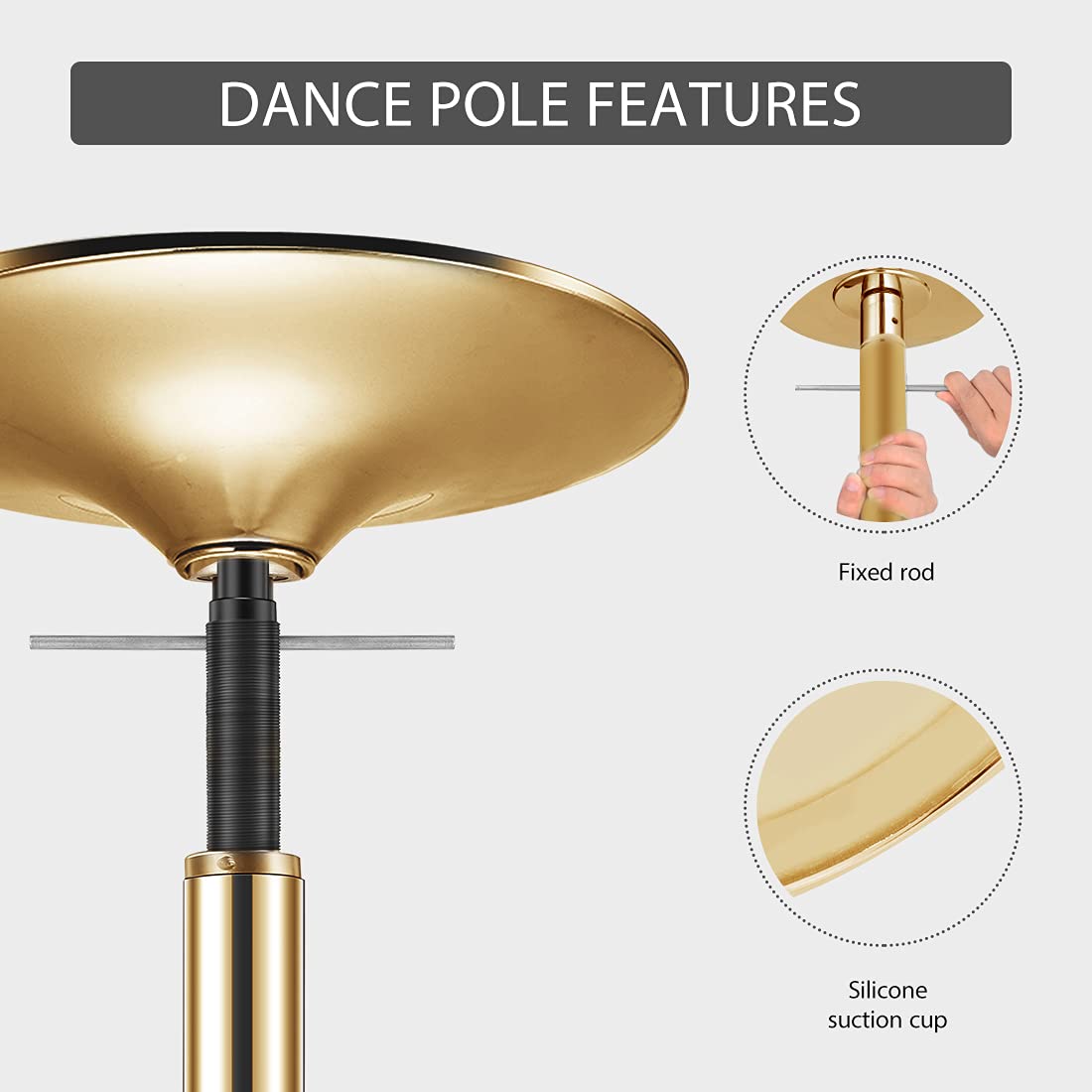 Professional Spinning Dancing Pole, 45mm Portable Dance Pole for Home Fitness - Gold