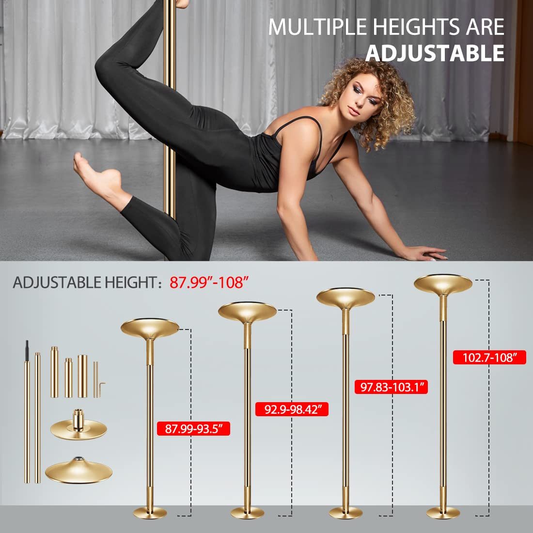 Professional Spinning Dancing Pole, 45mm Portable Dance Pole for Home Fitness - Gold