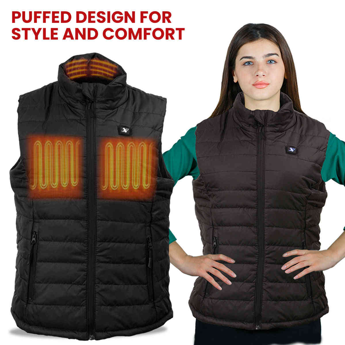 Nexgen Heat Women's NXL4301SET Puffer Black Heated Vest with Rechargeable Battery