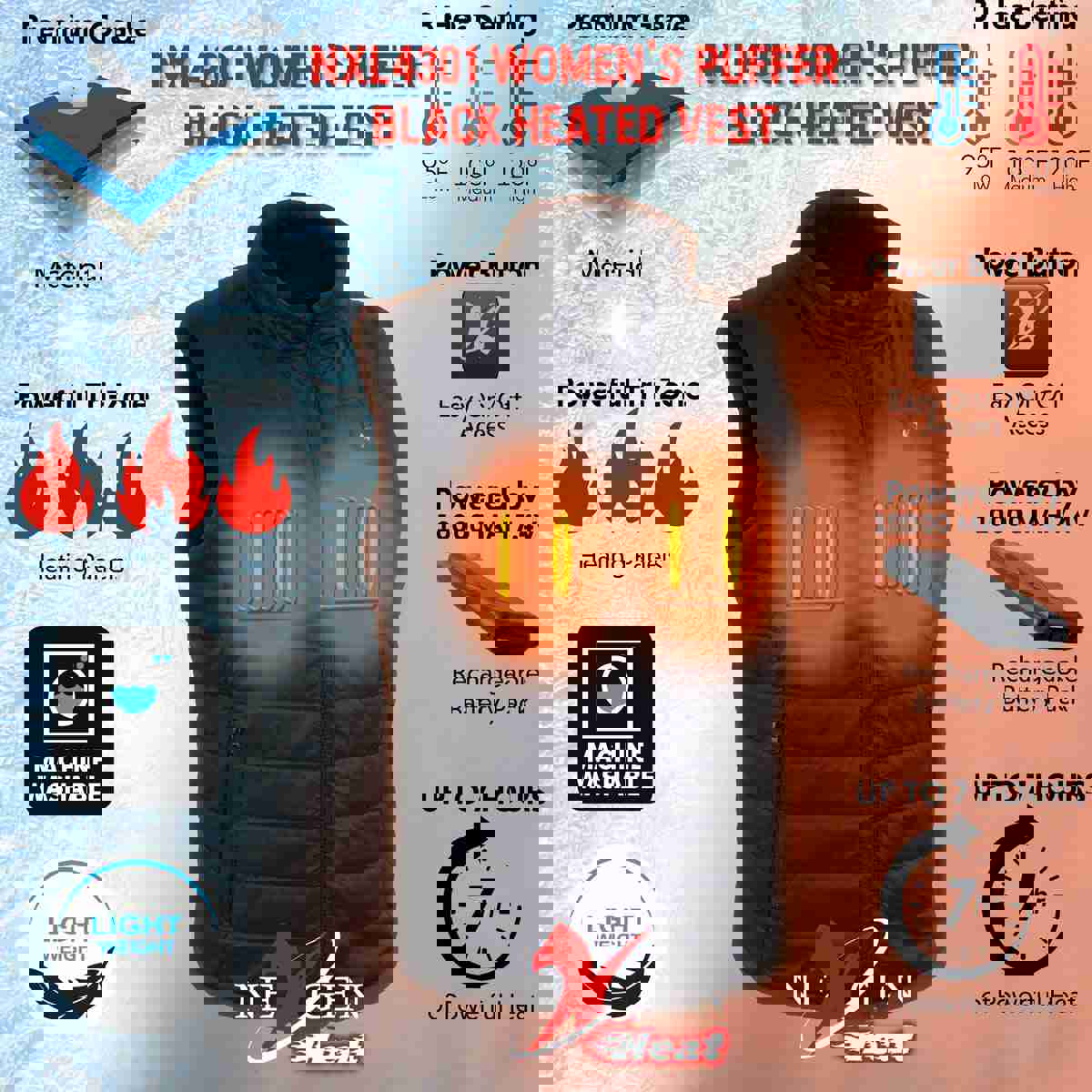 Nexgen Heat Women's NXL4301SET Puffer Black Heated Vest with Rechargeable Battery