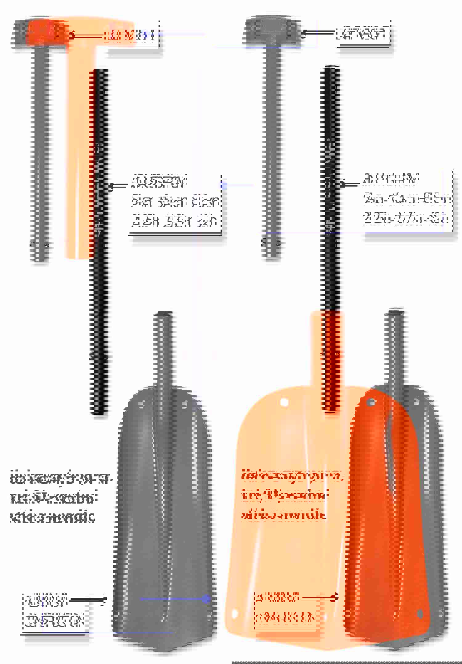Lifeline 4017 Aluminum Sport Utility Shovel, 3-Piece Collapsible Design, Orange