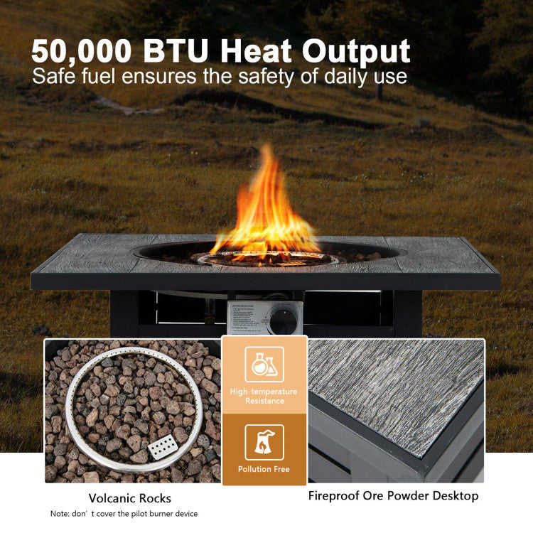 50000 BTU Outdoor Square Propane Gas Fire Pit Table with Waterproof Cover and Lava Rocks