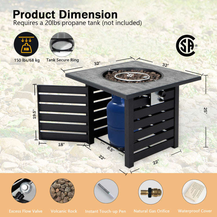 50000 BTU Outdoor Square Propane Gas Fire Pit Table with Waterproof Cover and Lava Rocks