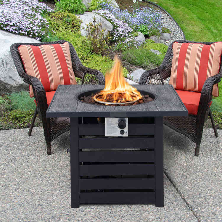 50000 BTU Outdoor Square Propane Gas Fire Pit Table with Waterproof Cover and Lava Rocks