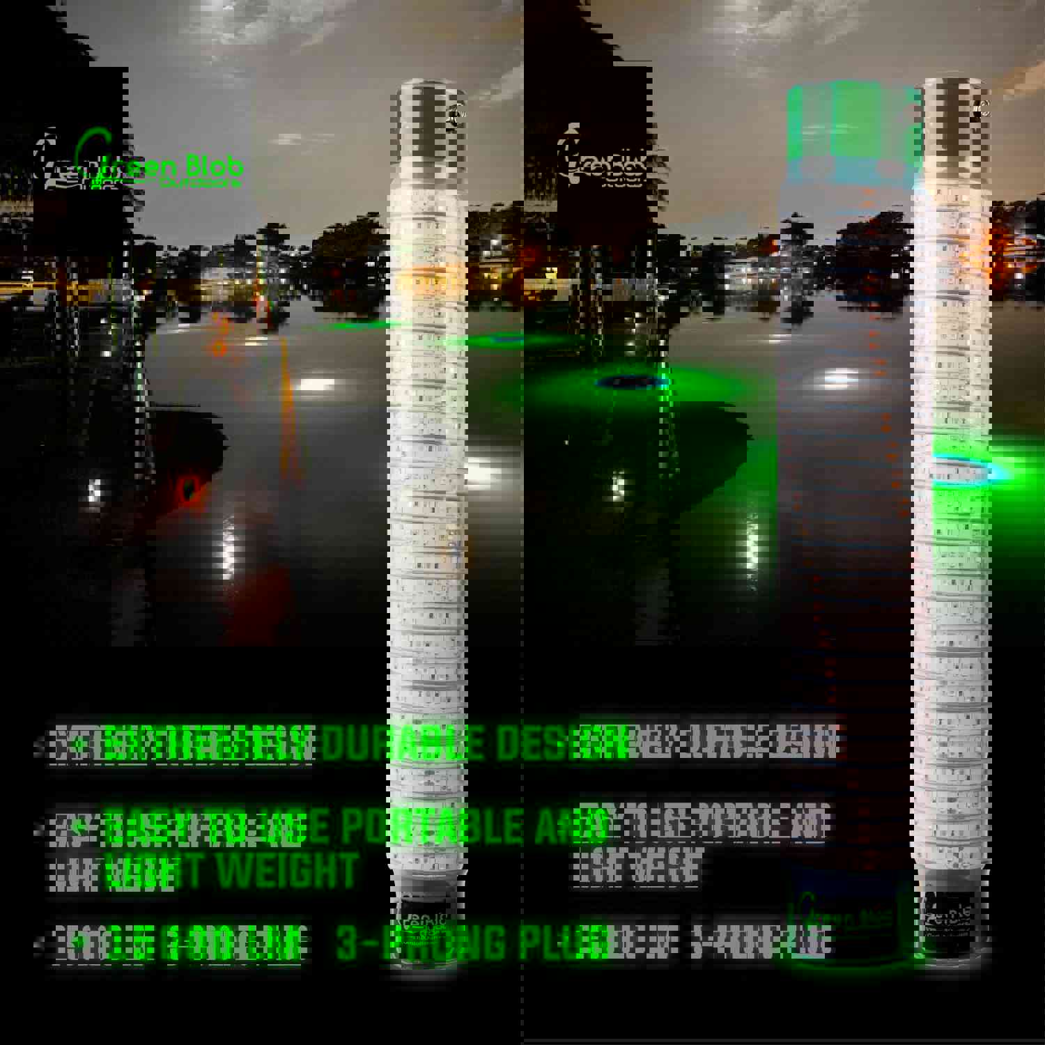 Green Blob Outdoors: 15,000 Lumen Underwater LED Fishing Light - Energy-Efficient, Versatile, Texas-Made